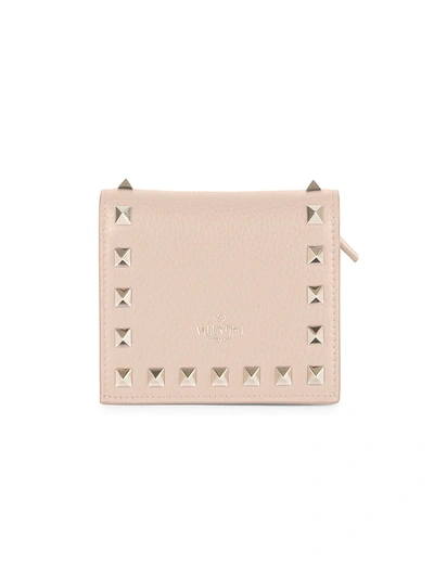 Shop Valentino Women's Rockstud Leather French Wallet In Poudre