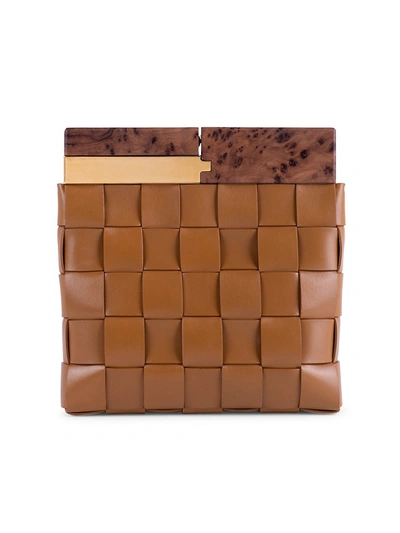 Shop Bottega Veneta Small Snap Leather Clutch In Camel