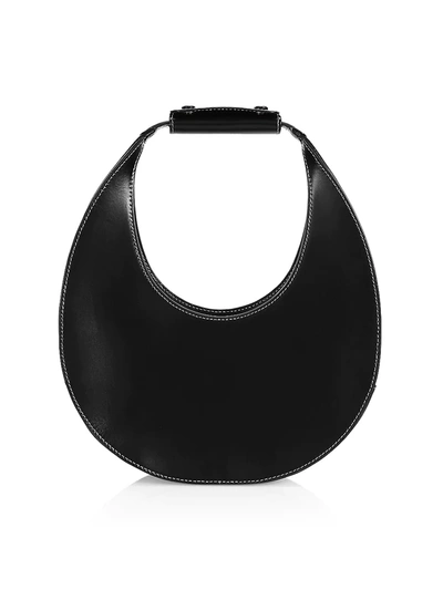 Staud Crescent Moon-shaped Mini Bag In Polished Black Leather In Black
