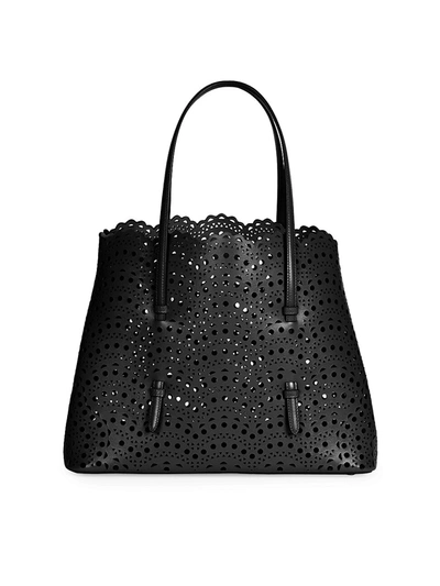 Shop Alaïa Women's Medium Mina Perforated Leather Tote In Noir