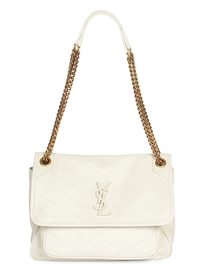 Shop Saint Laurent Medium Niki Leather Shoulder Bag In Crema Soft