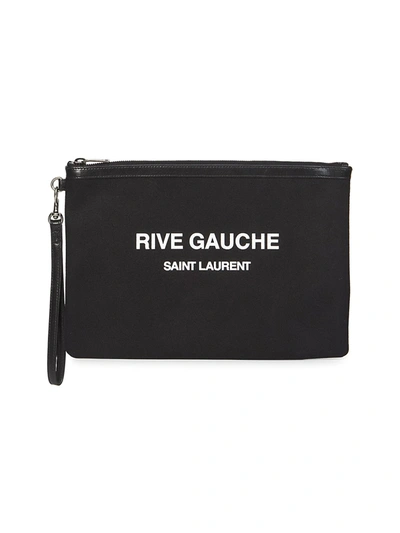 Shop Saint Laurent Women's Rive Gauche Cotton Wristlet In Black