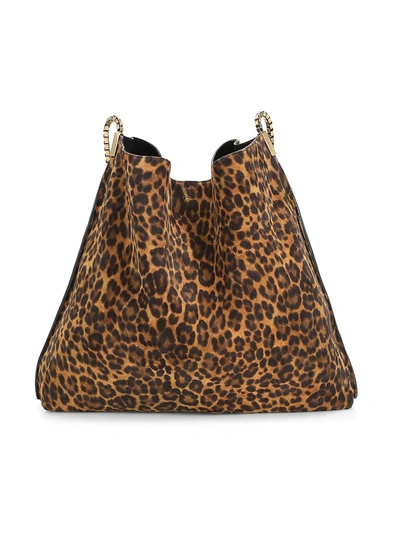 Shop Saint Laurent Chain Strap Leopard-print Hobo Bag In Natural