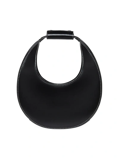 Staud Crescent Moon-shaped Mini Bag In Polished Black Leather In Black