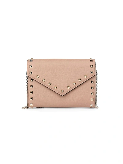 Shop Valentino Rockstud Leather Wallet-on-chain In Poudre