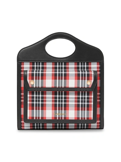 Shop Burberry Pocket Tartan Tote In Bright Red