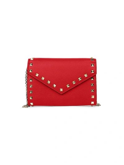 Shop Valentino Women's Rockstud Leather Wallet-on-chain In Rouge