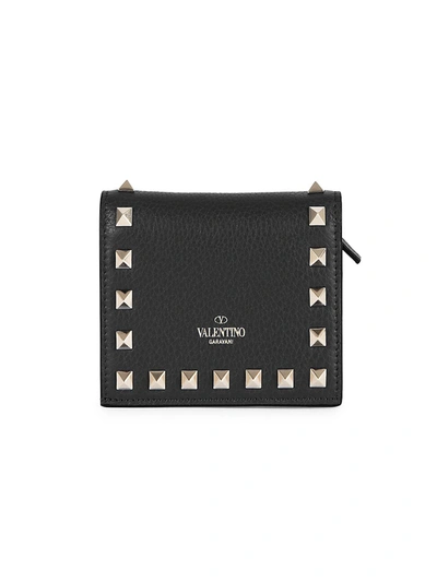Shop Valentino Women's Rockstud Leather French Wallet In Black