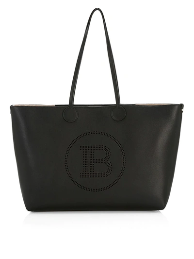 Shop Balmain Medium Logo Leather Tote In Black