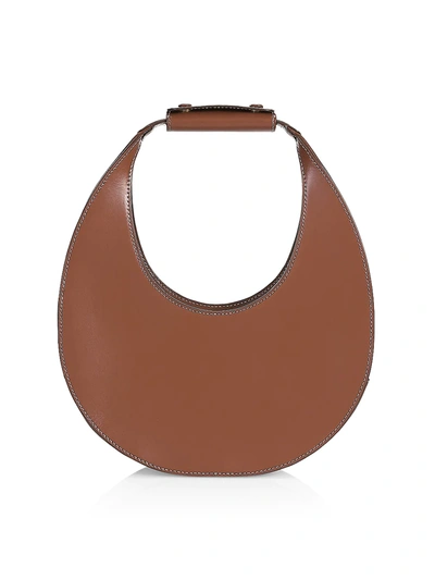 Staud Leather Handbag With Curved Shape And Handle In Tan