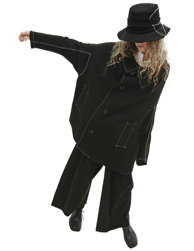 Y's Coat With Contrasting Seams In Black