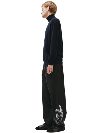 Shop Oamc Wool Turtleneck With Embroidery In Navy Blue