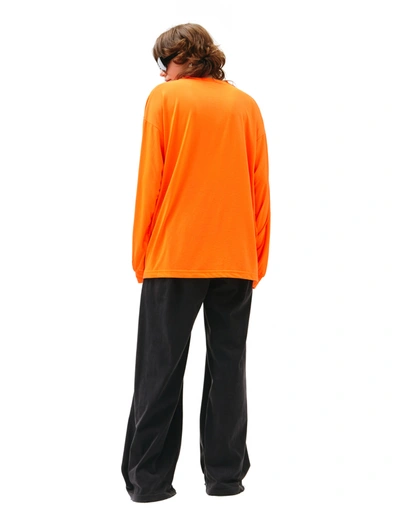 Shop Balenciaga Orange Longsleeve With Embroidered Logo