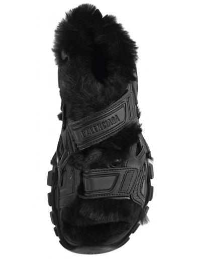 Balenciaga Faux Fur-lined Leather And Rubber Sandals In Black