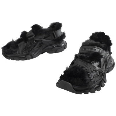 Balenciaga Faux Fur-lined Leather And Rubber Sandals In Black