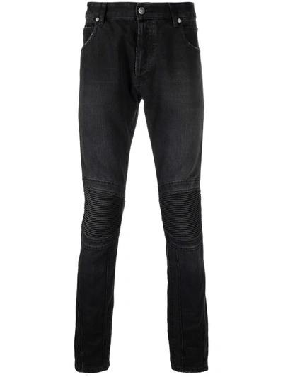 Shop Balmain B-embroidered Skinny Jeans In 黑色