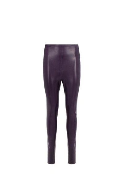 Shop Saint Laurent High Waisted Latex Leggings In Purple
