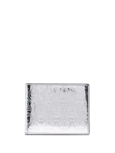 Shop Ferragamo Gancini Metallic Leather Wallet In Silber