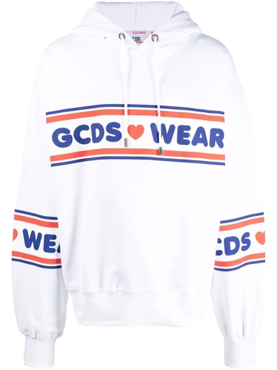 Shop Gcds Graphic-print Cotton Hoodie In Weiss
