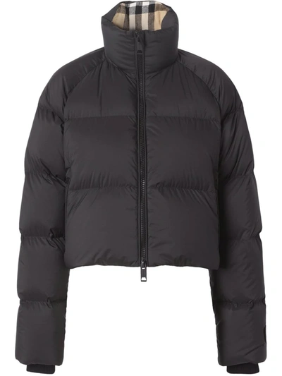 Burberry Alsham Cropped Down Bomber Jacket In Schwarz
