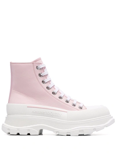 Shop Alexander Mcqueen Tread Slick Ankle Lace-up Boots In Rosa