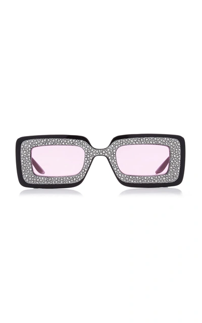 Shop Gucci Women's Crystal-embellished Square-frame Acetate Sunglasses In Black