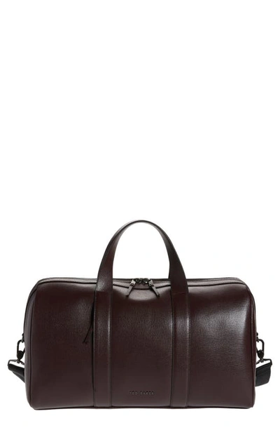 Shop Ted Baker Fidick Leather Duffle Bag In Oxblood