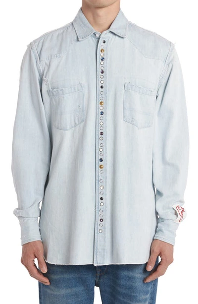 Shop Golden Goose Long Sleeve Cotton Western Shirt In Light Blue