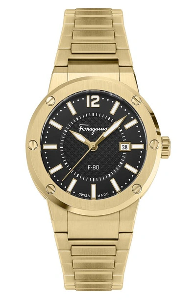 Shop Ferragamo F-80 Bracelet Watch, 44mm In Ip Yellow Gold