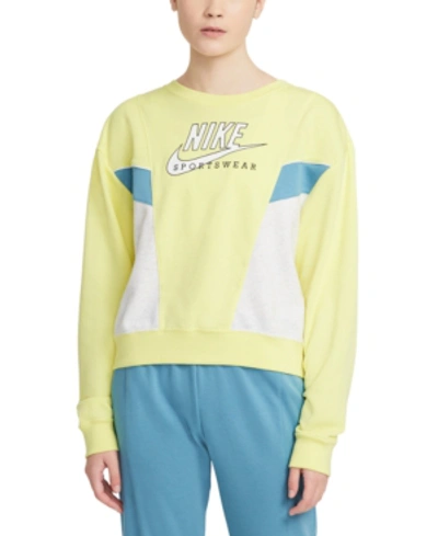 Shop Nike Heritage Colorblocked Sweatshirt In Lt Zitron/birch Heather/cerulean/white