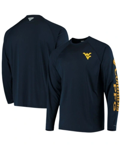 Shop Columbia Men's Pfg Navy West Virginia Mountaineers Terminal Tackle Omni-shade Long Sleeve T-shirt