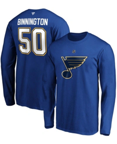 Fanatics Men's Jordan Binnington Blue St. Louis Blues Authentic Stack Name And Number Long Sleeve T-shirt In Blue