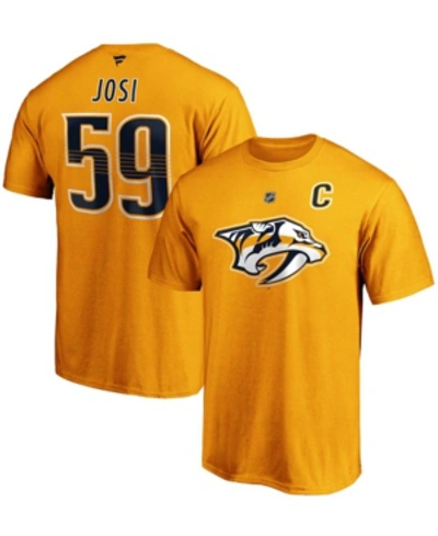 Shop Fanatics Men's Roman Josi Gold Nashville Predators Authentic Stack Player Name And Number T-shirt