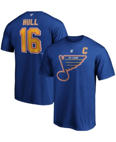 FANATICS MEN'S BRETT HULL BLUE ST. LOUIS BLUES AUTHENTIC STACK RETIRED PLAYER NAME AND NUMBER T-SHIRT 