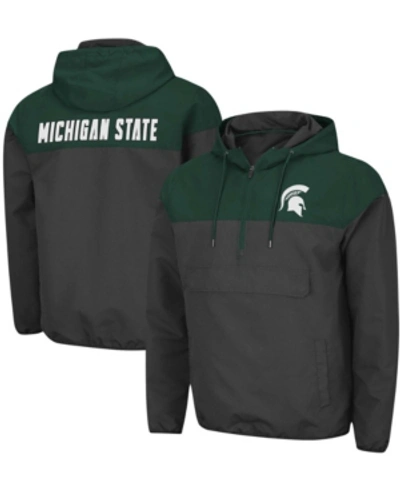 Shop Colosseum Men's Charcoal, Green Michigan State Spartans Lawyered Anorak Quarter-zip Hoodie Jacket