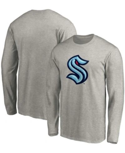 Shop Fanatics Men's Heather Gray Seattle Kraken Primary Logo Long Sleeve T-shirt