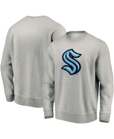 Shop Fanatics Men's Heather Gray Seattle Kraken Primary Logo Crewneck Pullover Sweater