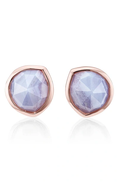Shop Monica Vinader Siren Semiprecious Stone Stud Earrings In Blue Lace Agate/ Rose Gold