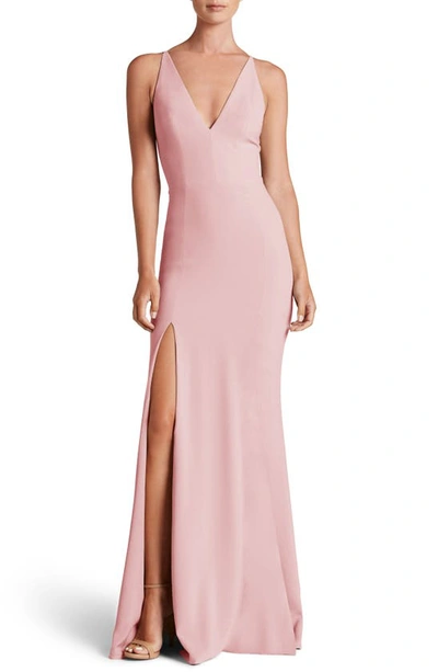Shop Dress The Population Iris Slit Crepe Gown In Blush
