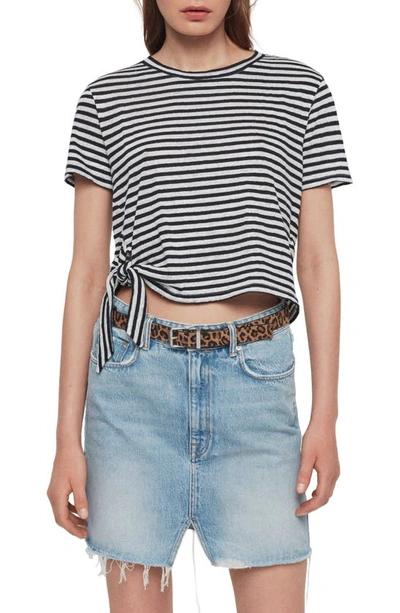 Shop Allsaints Tujen Stripe Tie Hem Tee In Chalk/ Ink Blue