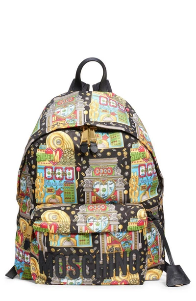 Shop Moschino Jackpot Logo Backpack In Black Multi