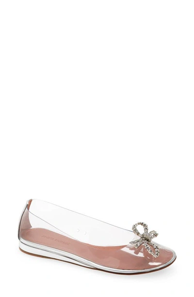Amina Muaddi Betty Crystal-bow Clear Ballerina Flats In Transparent White  Crystals Bow | ModeSens
