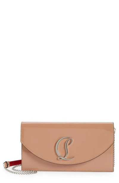 Shop Christian Louboutin Loubi54 Patent Leather Clutch In Nude/ Silver