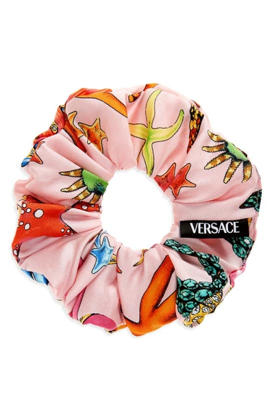 Shop Versace Trésor De La Mer Print Silk Scrunchie In Pink Multicolor
