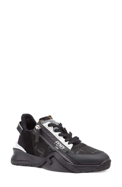 Shop Fendi Flow Logo Low Top Sneaker In Black Silver/black/tobacco Bla