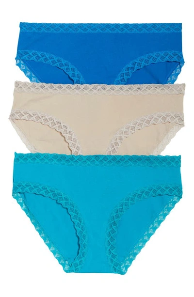 Shop Natori Bliss 3-pack Cotton Blend Briefs In Sandcastle/ Blue/ Tropical