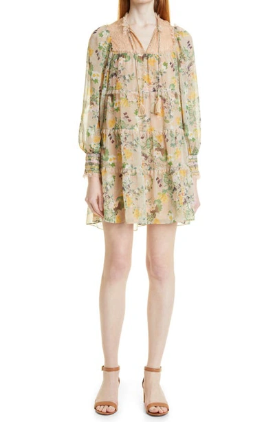Shop Alice And Olivia Marcie Floral Long Sleeve Minidress In Romance Almond