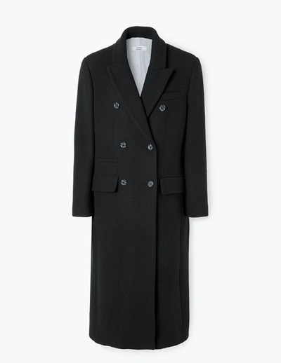 Shop A-line Double-breasted Wool Coat In Black-mascara
