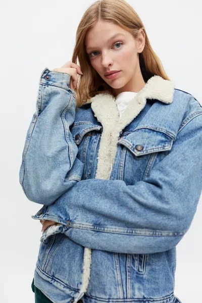 Shop Urban Renewal Vintage Sherpa Lined Denim Jacket In Indigo