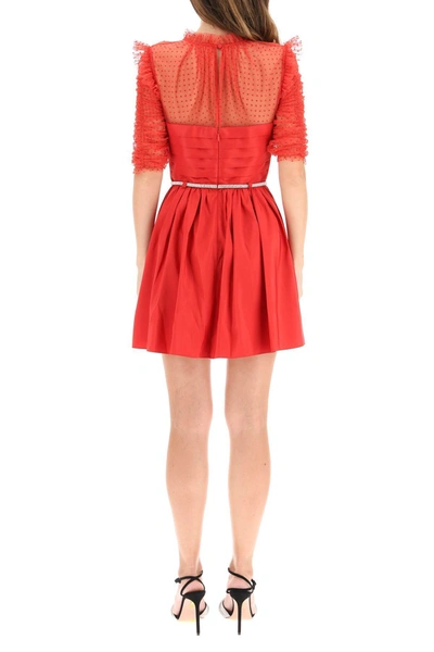 Shop Self-portrait Self Portrait Taffeta And Tulle Mini Dress With Belt In Red